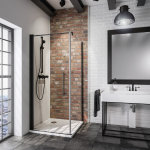 Porte de douche pivotante + paroi de retour fixe, verre 5 mm anticalcaire, style atelier industriel, ... Porte de douche pivotante + paroi de retour fixe, verre 5 mm anticalcaire, style atelier industriel, ...