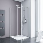 Porte de douche pivotante + paroi de retour fixe, verre 5 mm transparent anticalcaire, profilé alu - ... Porte de douche pivotante + paroi de retour fixe, verre 5 mm transparent anticalcaire, profilé alu - ...