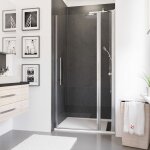 Porte de douche pivotante sur paroi fixe, verre transparent anticalcaire, newstyle schulte, profilé mural ... Porte de douche pivotante sur paroi fixe, verre transparent anticalcaire, newstyle schulte, profilé mural ...