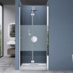 Porte de douche pliable 70cm paroi de douche transparent avec bande opaque pliante pour niche teramo26ms ...