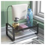 Porte eponge d'evier inoxydable avec porte - serviettes, panneau amovible pour ranger brosses � vaisselle, ...