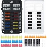 Porte  fusible  larme de 12 voies, bote  fusibles avec 24 fusibles 12 voyants led couvercle de protection ...