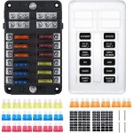 Porte � fusible � larme de 12 voies, bo�te � fusibles avec 24 fusibles 12 voyants led couvercle de protection ...