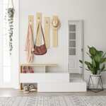 Mobilier1 - porte - manteau en chne avec miroir et tagres, 137x154 cm, pour entre ou vestibule