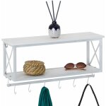 Porte - manteaux mural armando, avec 2 tagres en bois blanc et cadre en mtal blanc