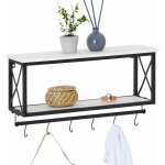 Porte - manteaux mural armando, avec 2 tagres en bois blanc et cadre en mtal noir