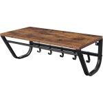 Porte - manteau mural avec �tag�re de rangement, tringle et 5 crochets, m�tal noir, bois, style industriel ...