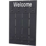Porte manteau mural welcome panneau avec 8 crochets style vintage 91x60cm bois gris fonc� 040001003