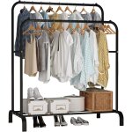 Porte manteau portant vêtements penderie cintre tiges double avec étagère de rangement chaussures noir ... Porte manteau portant vêtements penderie cintre tiges double avec étagère de rangement chaussures noir ...