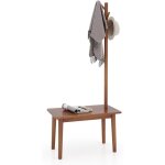 Costway - porte manteaux sur pieds bois 3 en 1, meuble d'entre avec banc, 4 crochets, table d'appoint ...