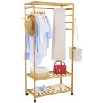 Unho - porte - manteau en bambou sur pied naturel  roulettes 169x78x41cm meuble d' entre portant amovible ...