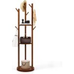 Costway - porte manteaux sur pieds rotatif en bois, 9 crochets, 3 etag�res, 9 crochets, portant � v�tement ...