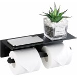 Porte papier toilette mural aluminium double support hyginique rouleau avec plateforme de rangement ...