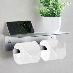 Porte papier toilette mural aluminium double support hyginique rouleau avec plateforme de rangement ...