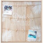 Porte photos mural en bois avec suspension cordes et pinces 48 x 48 cm - atmosphera