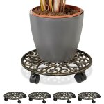 Porte - plantes  roulettes, lot de 5, fonte, support pot de fleurs, 4 roues, d: 33, 5 cm, rond, design ...
