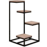 Outsunny ? porte - plantes 4 �tag�res acier �poxy noir et bois sapin verni ? dimensions 40l x 40l x 75h ...