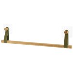 Tendance - porte serviettes 1 barre bambou + lanieres simili cuir sur sticker - kaki bambou