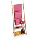 Relaxdays - porte - serviettes en bambou, 3 barres, 2 tagres, hxlxp: 134x53x31, 5 cm, pliable, sche ...