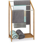 Relaxdays - porte - serviettes en bambou sur pied 3 barres hxlxp: 85 x 51 x 31 cm support serviette salle ...