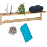 Relaxdays - porte serviettes mural supports, 6 crochets, bain et entre, troit, bambou, hlp 18 x 75 ...