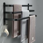 Porte serviettes salle de bains, barres porte serviettes mural noir adhesif pour douche et cuisine, �tanche ...