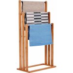 Porte - serviette sur pied avec 3 barres, support de serviettes en bambou, hauteur differente et stable, ...