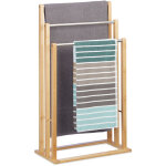 Relaxdays - porte - serviettes sur pied 3 bras salle de bain bambou support valet serviteur hxlxp: 84 ...