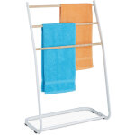 Relaxdays - porte - serviettes sur pied, m�tal, 3 traverses aspect bois, pour serviettes, hxlxp : 87 ...