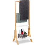 Relaxdays - porte - serviettes sur pied, support pour serviettes de bain, 3 barres, bambou rangement, ...