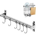 Porte ustensiles cuisine, barre murale de cuisine ustensiles avec 6 crochets coulissants, support suspendre ...