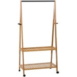 Porte - vtements sur roulettes en bambou coloris naturel - longueur 180 x profondeur 43 x hauteur 163 ...