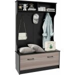 Goplus - portemanteaux pour entre, meuble entre avec banc, armoire de rangement, 5 crochets doubles, ...