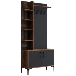 Portemanteaux avec �tag�res vicente l90xh200cm bois fonc� et anthracite