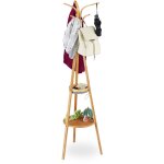Relaxdays - portemanteau moderne en bambou, 6 crochets , 2 tagres, porte - vestes design en bois, 178x50x50 ...