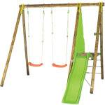 Portique bois avec 2 balanoires + 1 plateforme avec toboggan - trigano jardin - j - 16597p4