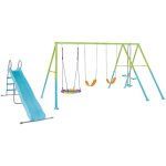 Portique - balanoire 5 agrs - 2 balanoires + face  face + nid d'oiseau + toboggan intex