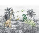 Poster intiss� - dinosaure en noir et blanc - 155 x 110 cm