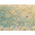 Ag art - poster intiss thme vintage garden oiseaux et fleurs roses - 360 x 270 cm