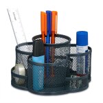 Pot  crayons, rond, 7 compartiments, mtal, hxlxp : 10, 5 x 16 x 17 cm, rangement bureau, pivotant, ...