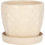 Pot de fleurs en c�ramique pour plantes - 15 cm - cr�me - vintage - avec bac d'�gouttement - motif �cailles ...