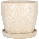 Pot de fleurs en cramique pour plantes ? 17 cm crme vintage avec bac d'gouttement motif cailles de ...