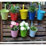 Pot de fleurs en fer / m�tal � suspendre pour 8pots balcon jardin mur seau en m�tal � suspendre support ...