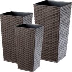 Pot de fleur haut, grande jardiniere pour interieure et exterieure, bac  fleurs imitant le rotin (marron, ...