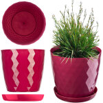 Pot de fleurs en plastique avec soucoupe int�gr�e, pot de plante pour une d�coration florale moderne ...