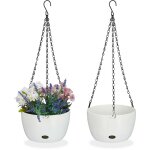 Pot de fleurs avec rservoir d'eau, lot de 2, hxd : 56x20, 5 cm, suspension plantes, trou, plastique, ...