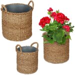 Pot de fleur rond, lot de 3, en zostre, panier pour herbes, plantes et fleurs, jardin, balcon, nature ...