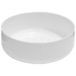 Pot de fleurs rond en c�ramique blanche avec plateau en bambou, id�al pour plantes succulentes, d�coration ...