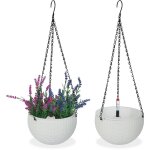 Pot de fleurs suspendu, lot de 2, trou de drainage, indicateur niveau d'eau, aspect tress�, 54x18, 5 ...