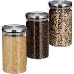 Pots de stockage jeu de 3, 1l, �tanche � l'air, couvercle acier inox, epices, riz , th�, contenant transparent ...